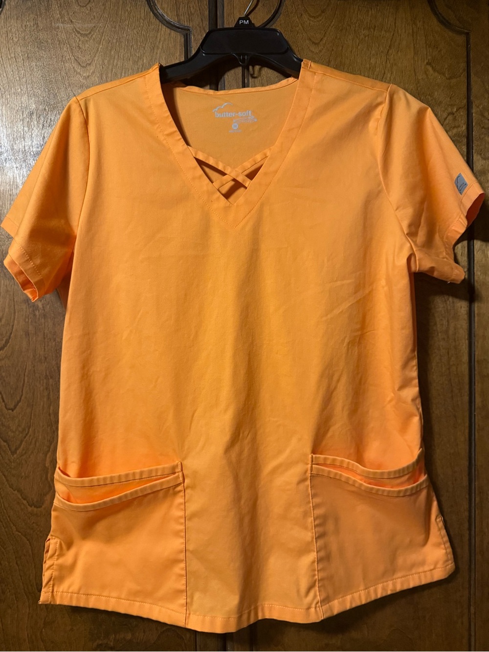 Butter Women's Orange V-Neck Scrub Top. Brand new, washed never worn